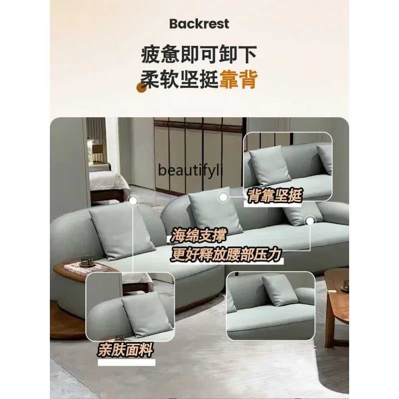 A506  Sofa Italian minimalist cowhide large flat-level villa living room high-end modern simple cream leather sofa