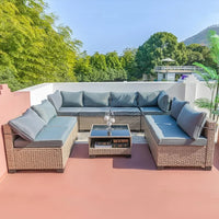 For Garden Furniture 9 Pieces Set, Patio Furniture Set with Storage Table and Cushions, Couch Sofa, Garden Furniture