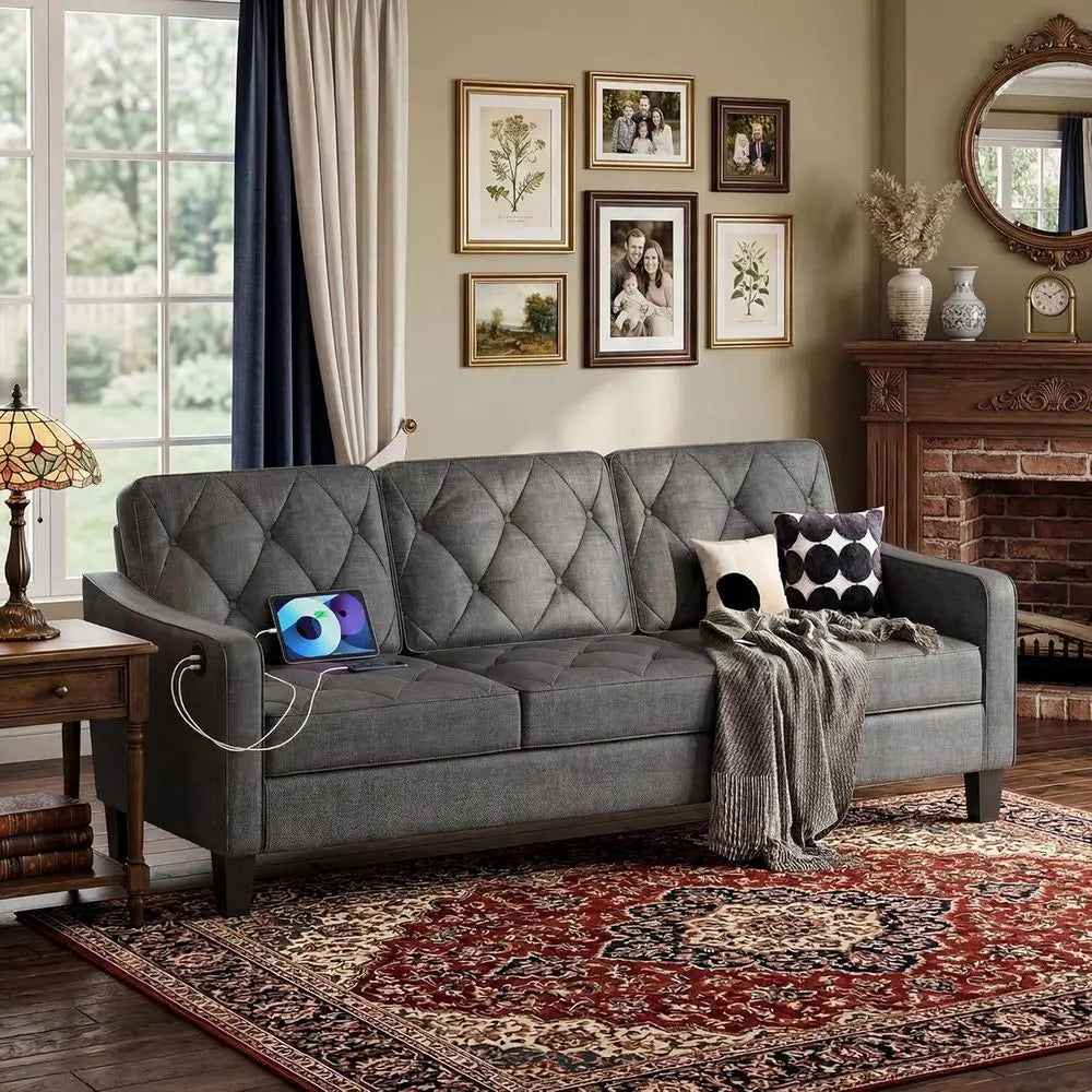 83” Century ern 3 Seater Couch, Small Couches or Living Room, Comy Grey Couch or Aparent Oice Waiting Area, Tuted Design (k Grey