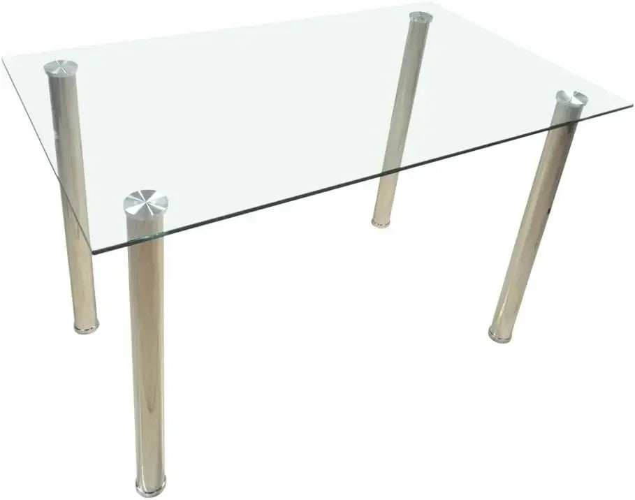 Dining Room Table Set,5-Piece Kitchen Dining Set with Glass Table Top 4 PU  Metal Frame Chairs A