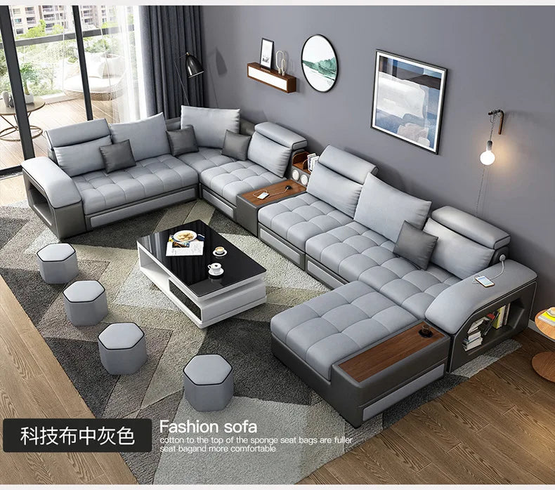 Modern 5 6 7 8-Seater Fabric Sofas Sectional Set for Living Room Hotel Furniture with Sponge Filling