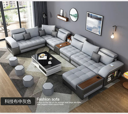 Modern 5 6 7 8-Seater Fabric Sofas Sectional Set for Living Room Hotel Furniture with Sponge Filling