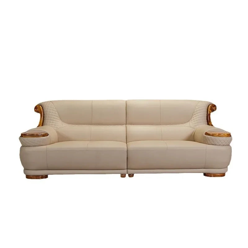 Modern simple ebony leather sofa new Chinese living room size apartment solid wood first layer cowhide new combination