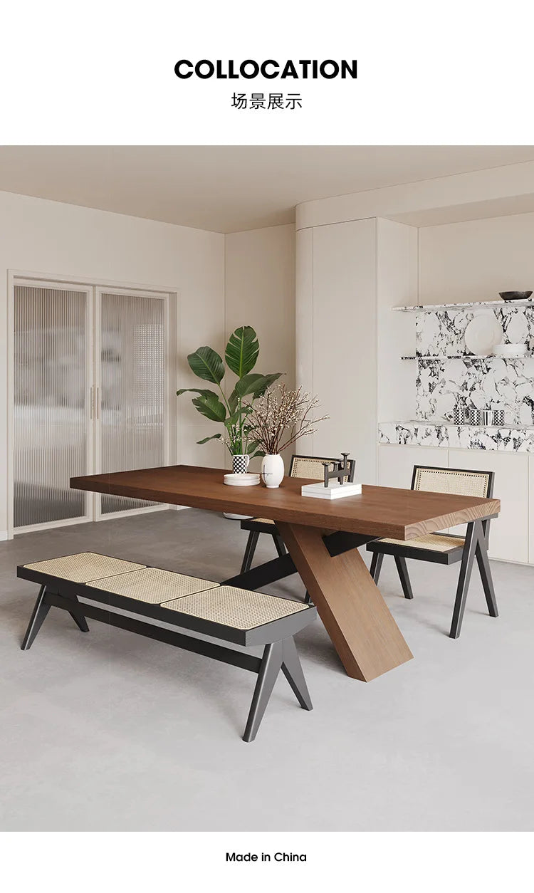 Nordic designer medium antique solid wood dining table, wabi-sabi wind home rectangular desk, living room eating table