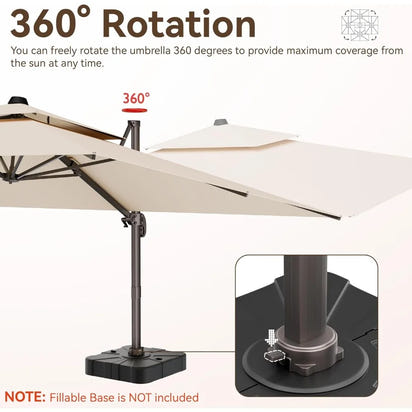 9x12 FT Patio Umbrella, Large Cantilever Rectangular Double Top Heavy Duty Offset Umbrellas with 360° Rotation, Outdoor shade