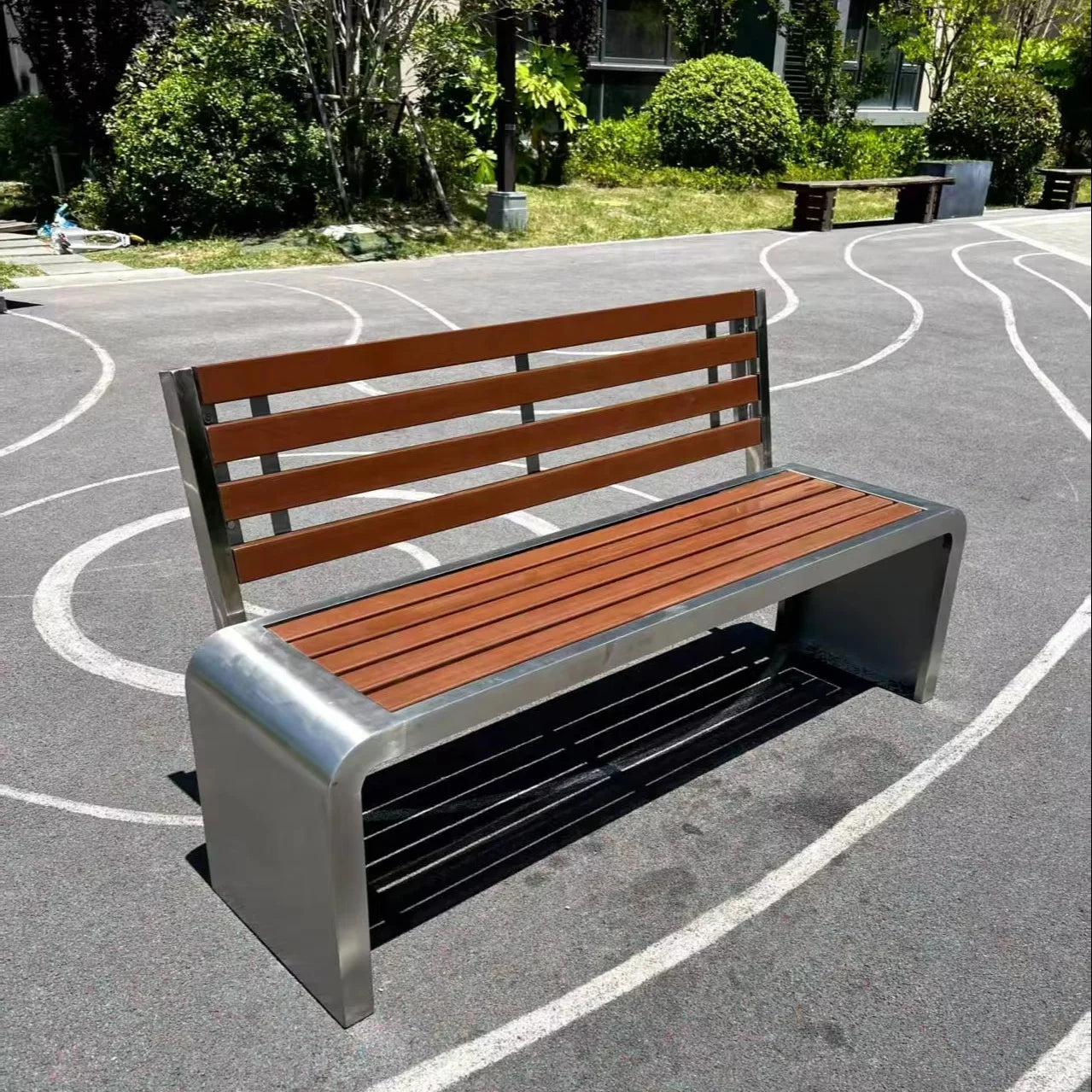 Banc de jardin extérieur 4 places en bois massif, moderne et élégant, pour meubles de parc ou de rue, chaise de Patio élégante