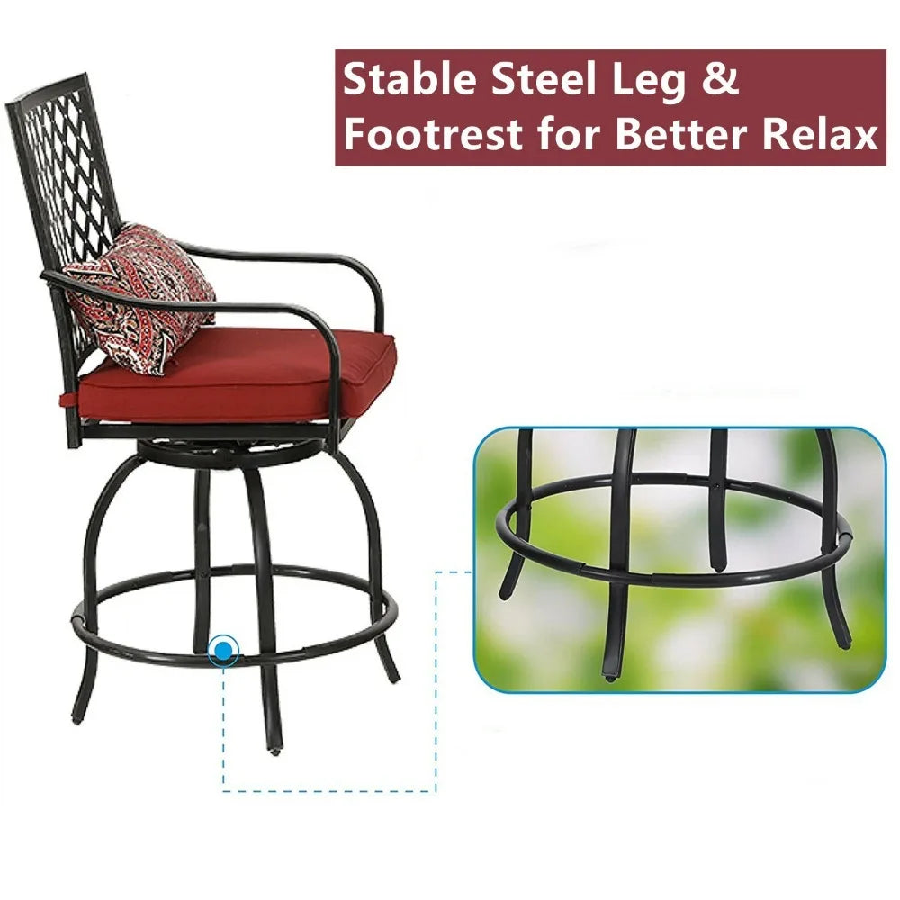Patio Bar Stools Set of 2 Outdoor Swivel Bar Height Barstool with Cushion Red