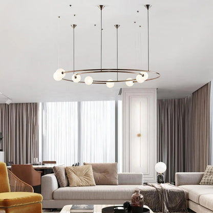 NEW 2025 Nordic Modern Creative Ring Pendant Chandelirer for Living Room Planet Round Hanging Lamp Glass Lampshade Decoration Li