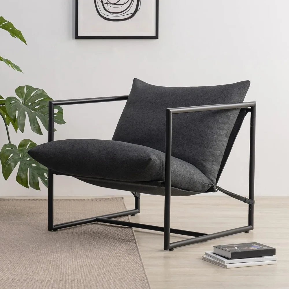 Modern Metal Accent Chair with Shredded Foam Cushion, Dark Grey, Easy Assembly, 250 lbs Capacity