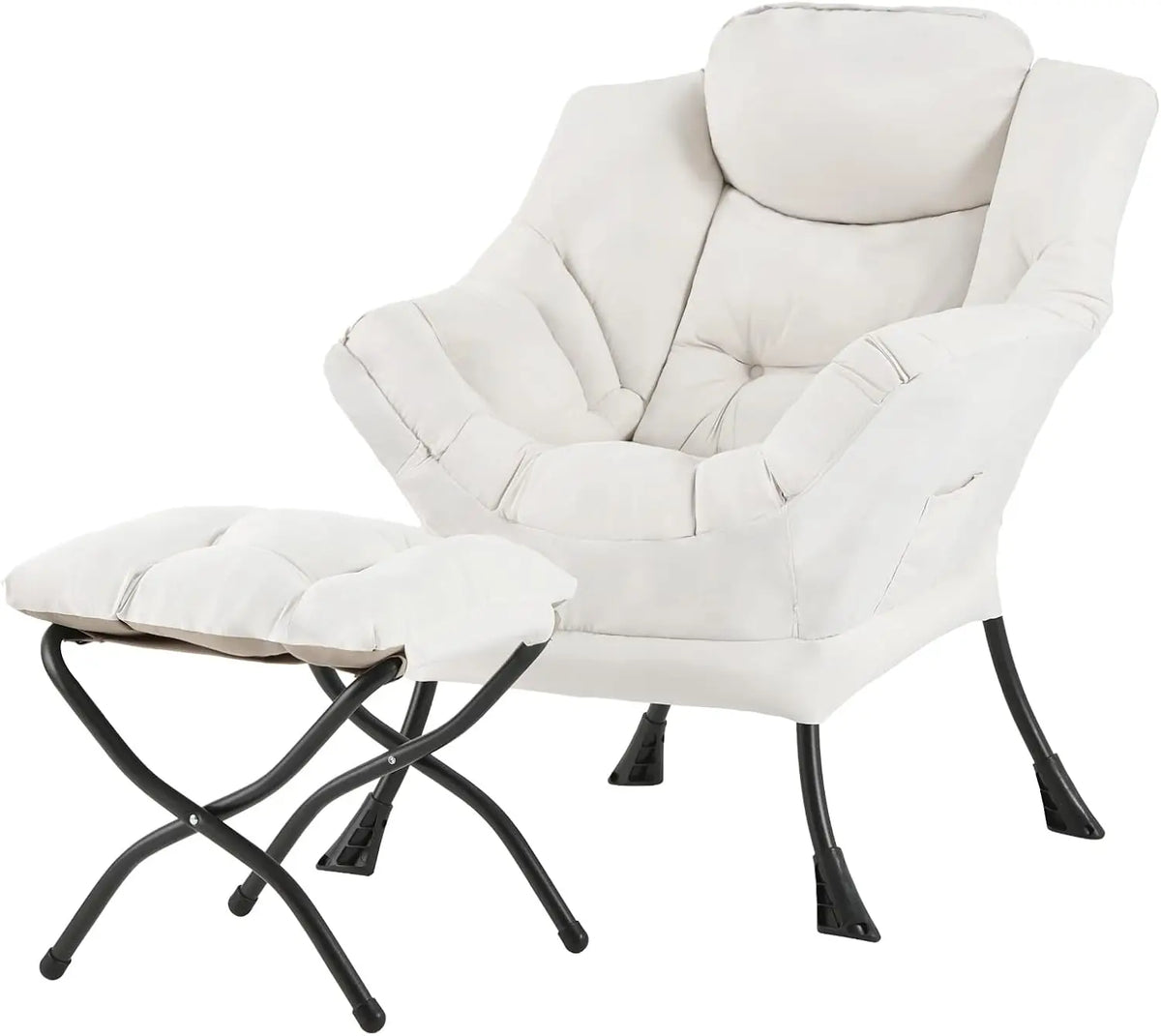 Modern Lazy Chair with Ottoman, Large Velvet Accent Lounge Armchair, Comfy Reading Chair with Footrest for Living Room, Bedroom