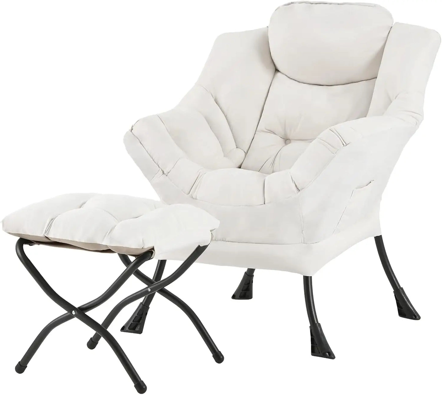 Modern Lazy Chair with Ottoman, Large Velvet Accent Lounge Armchair, Comfy Reading Chair with Footrest for Living Room, Bedroom