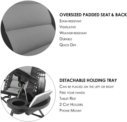 Padded Zero Gravity Lounge Chair Folding Patio Recliner with Adjustable Headrest & Cup Holder, Support 160kg Sun Loungers
