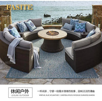 Outdoor round rattan sofa combination garden courtyard semi-circular rattan chair  hotel curved living room sofa