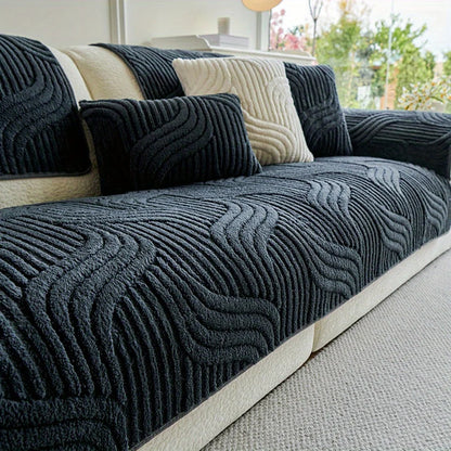 1pc Velvet Sofa Cover Crream Style Striped Sofa Towel Non-slip Sofa Cushion Cover Couch Protector Covers Home Decor