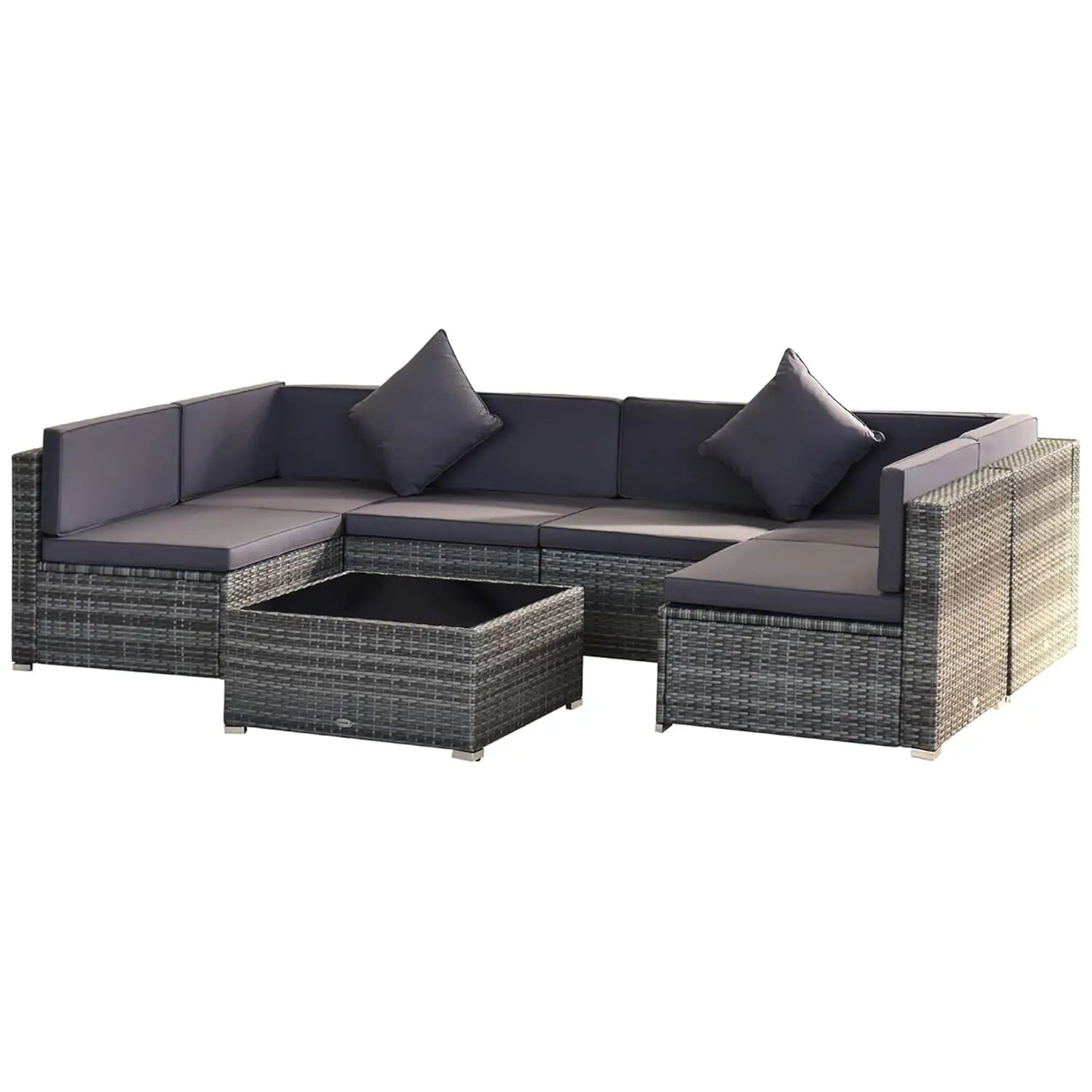 7pc PE Rattan Sectional Sofa All Weather Cushions Tempered Glass Tabletop Outdoor Patio Grey, Customized