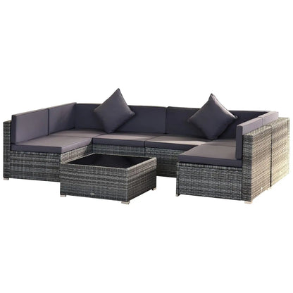 7pc PE Rattan Sectional Sofa All Weather Cushions Tempered Glass Tabletop Outdoor Patio Grey, Customized