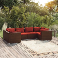 6 Piece Poly Rattan Brown Patio Lounge Set with Cushions Garden Sets