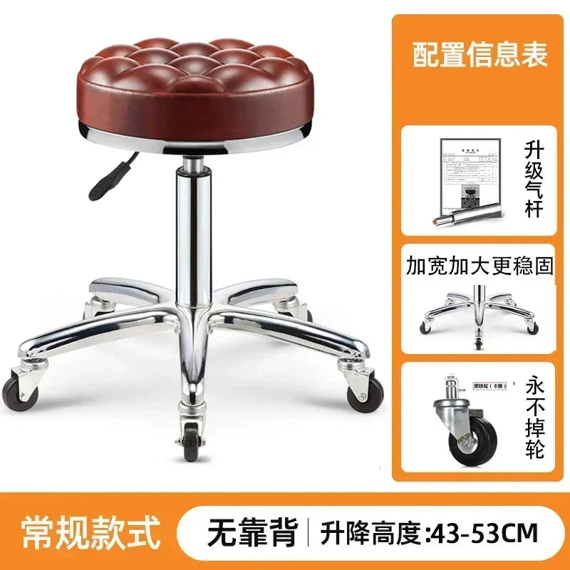 PU Leather Modern Rolling Stool Low Back Height Adjustable Work Salon Drafting Swivel Task Chair with Footrest