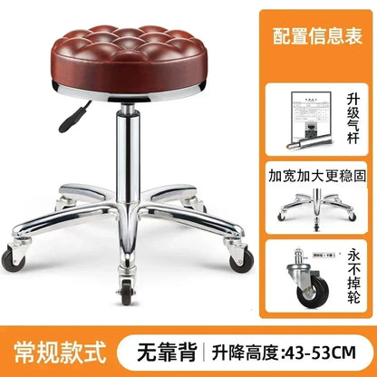 PU Leather Modern Rolling Stool Low Back Height Adjustable Work Salon Drafting Swivel Task Chair with Footrest