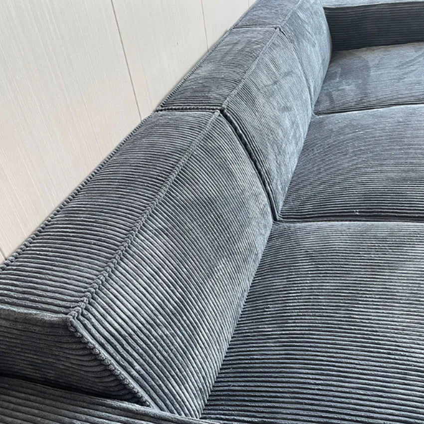 Three-Seater Sofa Vacuum Compressed Sofa Tofu Block Retro Corduroy Fabric, Durable Pure Sponge, Frameless, Minimalist Living Roo