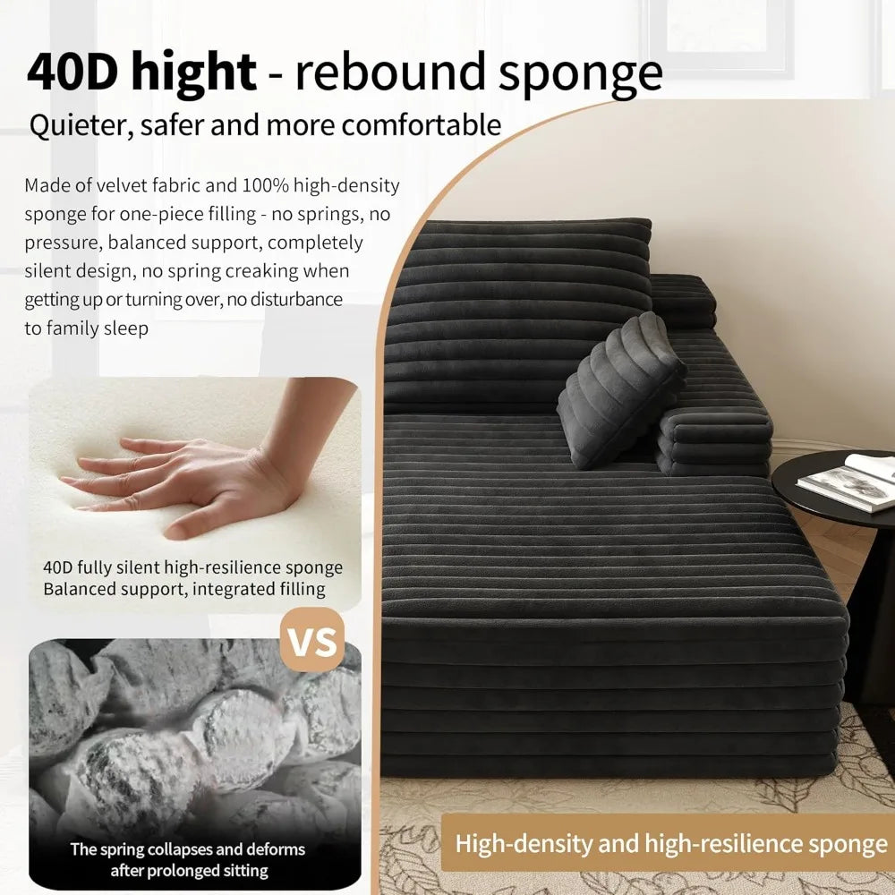 Oversized 80 Double Lounge Chaise Sofa Bed, Plush Cloud Upholstered Deep Seat, No Assembly Needed, Modern Comfort