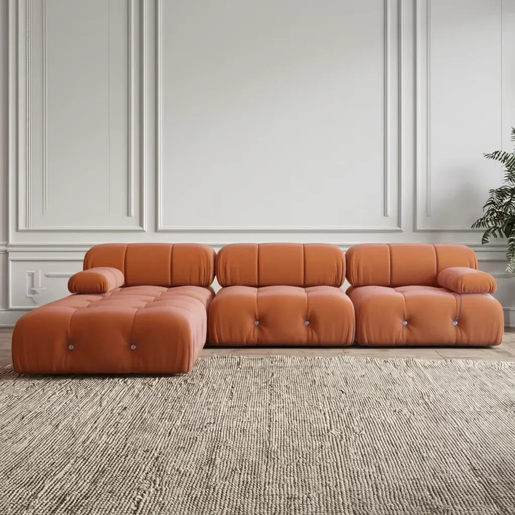 Italian Luxury Compressed Packed Sofa Modern Tufted Sectional Floor Couch Fabric Living Room Home Modular Sofa Set