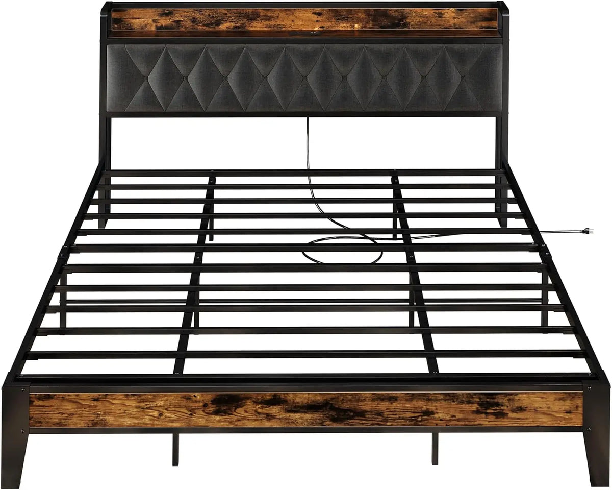 ANCTOR Twin/TwinXL/Full/Queen/King/CaliforniaKing Bed Frames, Storage Headboard with Outlets, No Noise, No Box Springs Needed