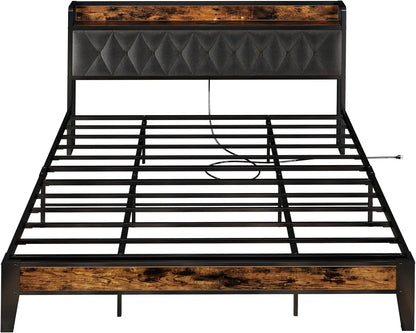 ANCTOR Twin/TwinXL/Full/Queen/King/CaliforniaKing Bed Frames, Storage Headboard with Outlets, No Noise, No Box Springs Needed