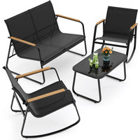 4-Piece Patio Furniture Set, Textilene Outdoor Conversation Set with 2 Rocking Chairs and Tempered Glass Coffee Table