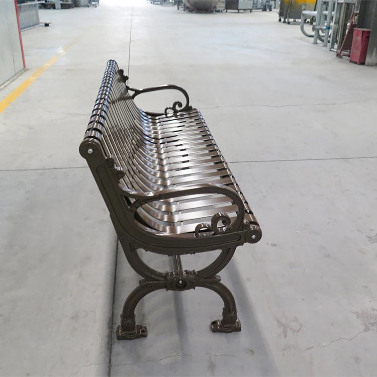 Public Outdoor Bench Steel Powder Coated Metal Resting Bench Outdoor Park Bench