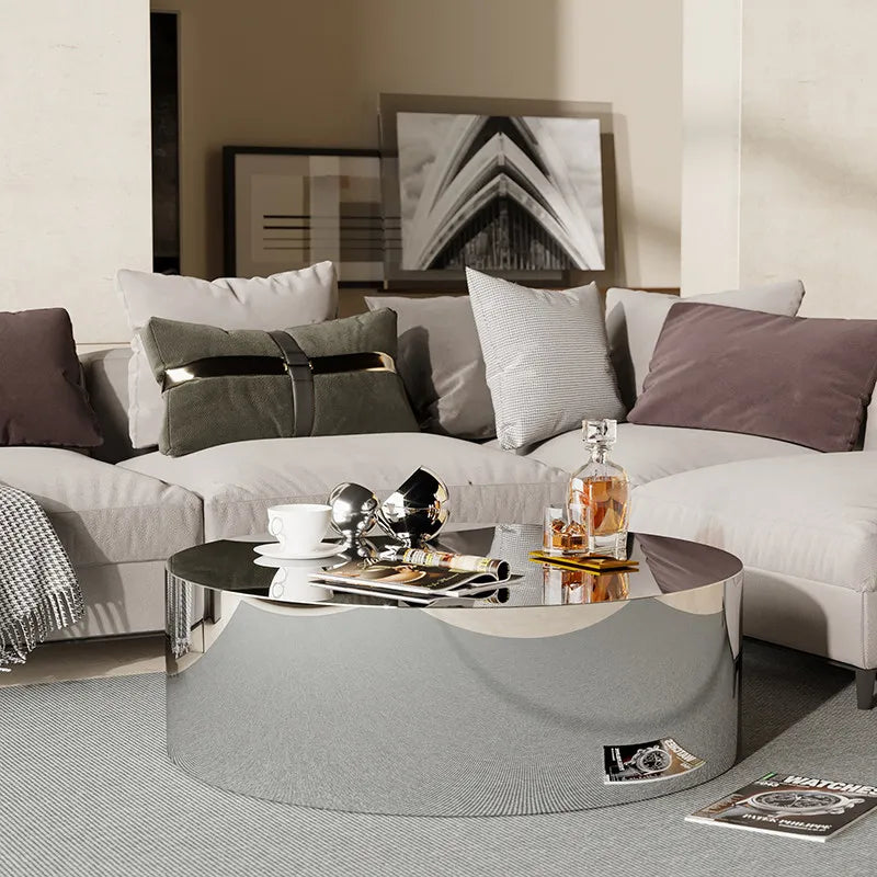 Light luxury stainless steel special-shaped coffee table high-end mirror business negotiation coffee table art