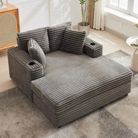 Oversized Chaise Lounge Chair Corduroy Fabric with USB Charging Station Cup Holder and Sleeper Function