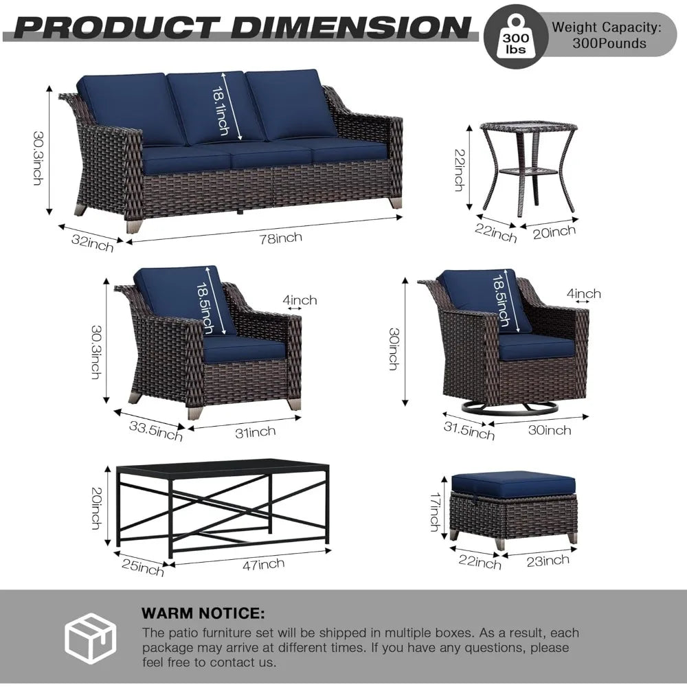 Wicker Patio Furniture Sets Upgraded Large Size Outdoor Furniture with Swivel Rocking Patio Chairs and Outdoor
