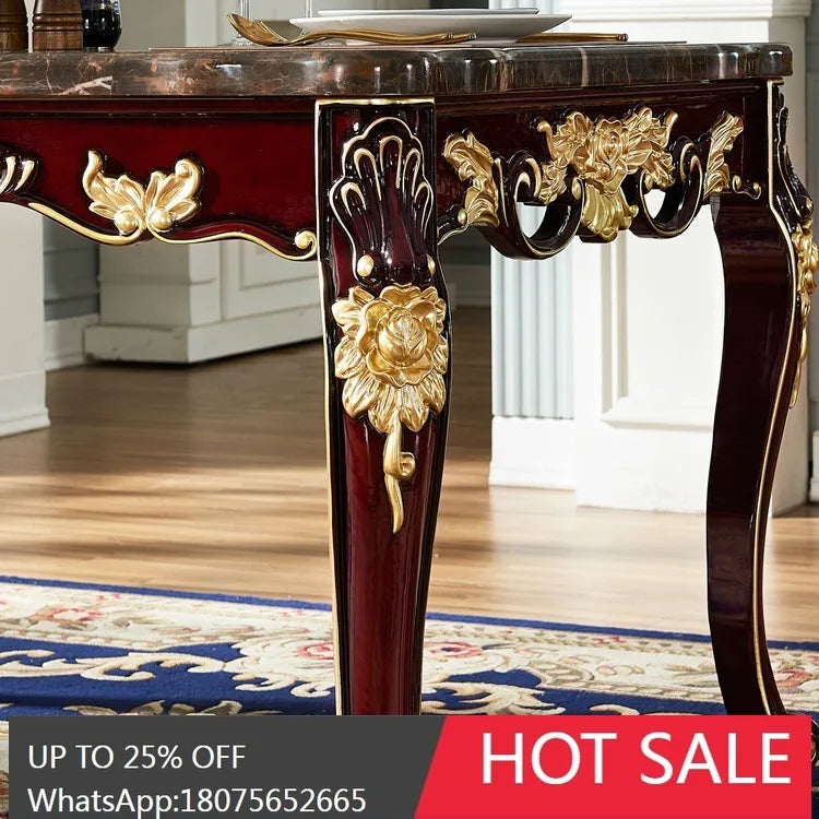 SGF European-style Marble Solid Wood Dining Table Carved Dining Table and Chair Set