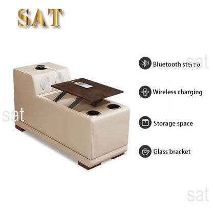 -Italian modern multifunctional sofa light luxury Faux Leather sectional sofa couch with USB charging and bluetooth speaker
