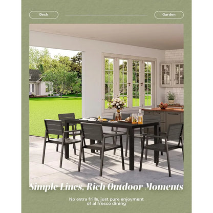 Outdoor Dining Set for 6, Patio Table and Chairs Set, Aluminum Patio Furniture Set with Umbrella Hole, HDPS Patio Dining Table S