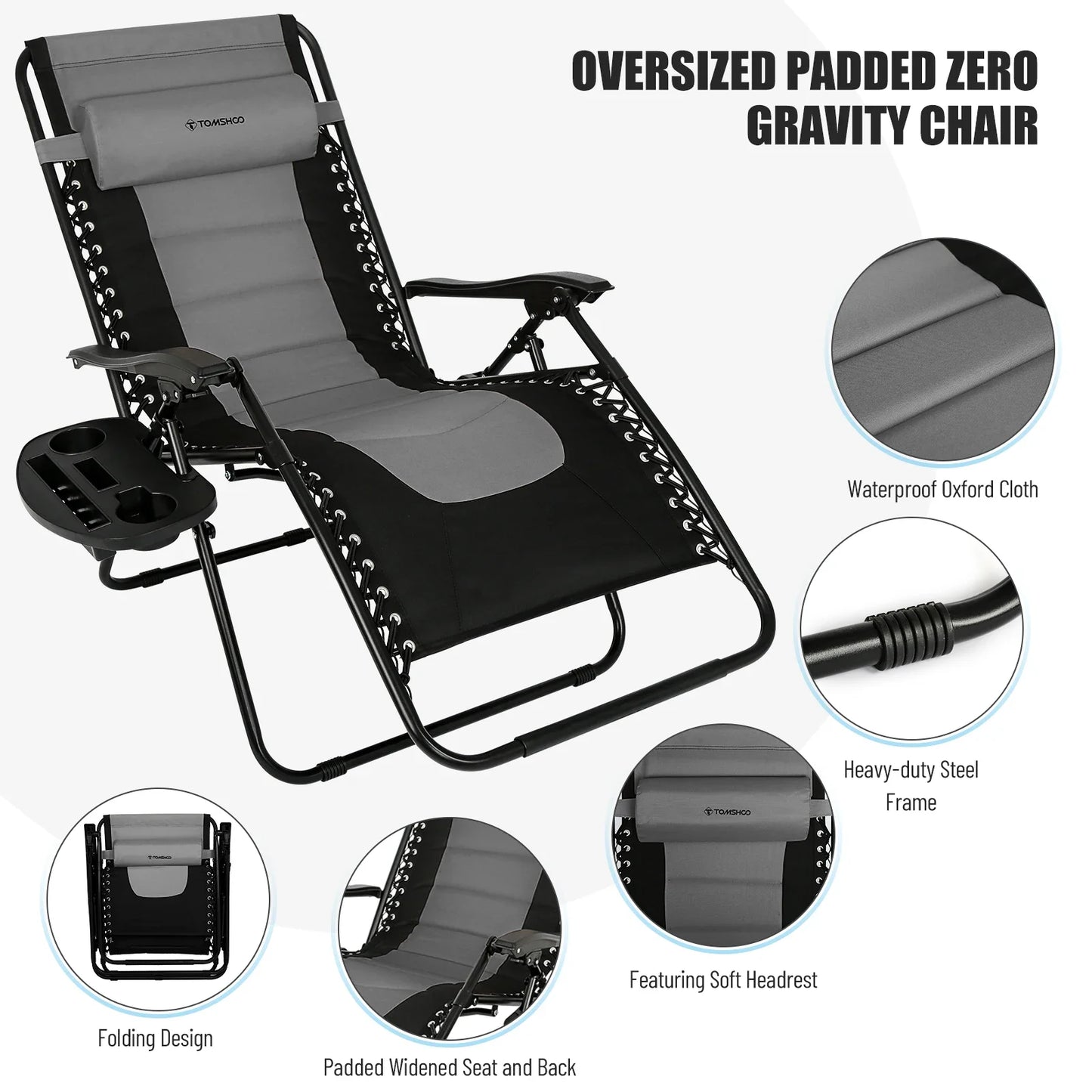 Chair Waterproof Oxford Cloth with Cotton Padded Adjustable Patio Zero Gravity Reclining