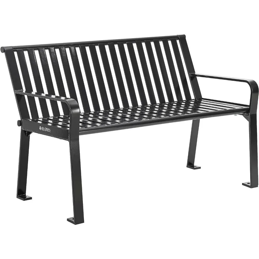 Four Ft Outdoor Park Bench, With Back Vertical Steel, 600 Lbs Capacity Black, Unassembled Heavy Duty Commercial