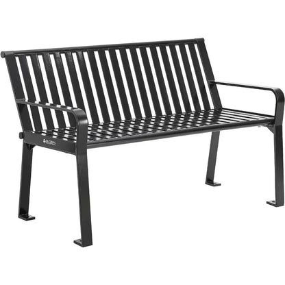 Four Ft Outdoor Park Bench, With Back Vertical Steel, 600 Lbs Capacity Black, Unassembled Heavy Duty Commercial