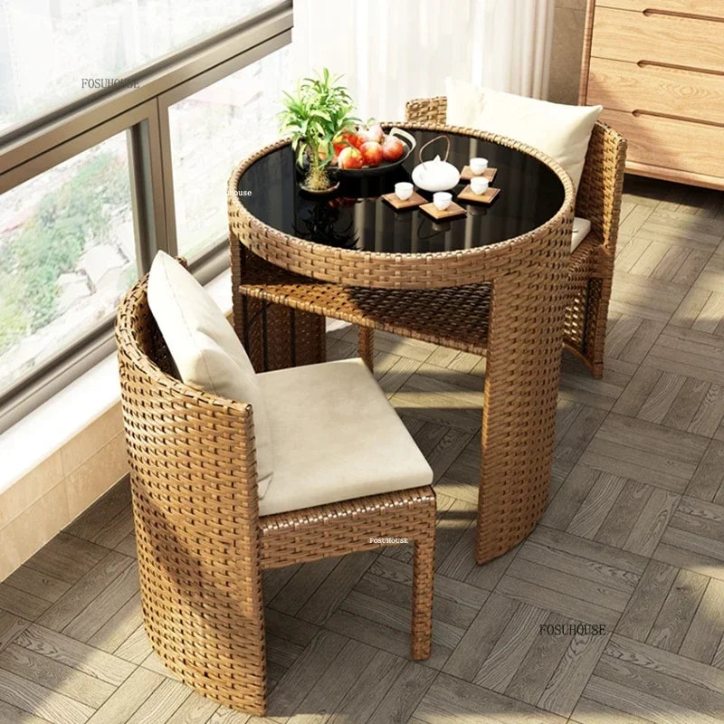 Rattan Garden Furniture Sets Balcony Home Table Chairs Storage Leisure Table and Chair Three-piece Set Outdoor Patio Combination