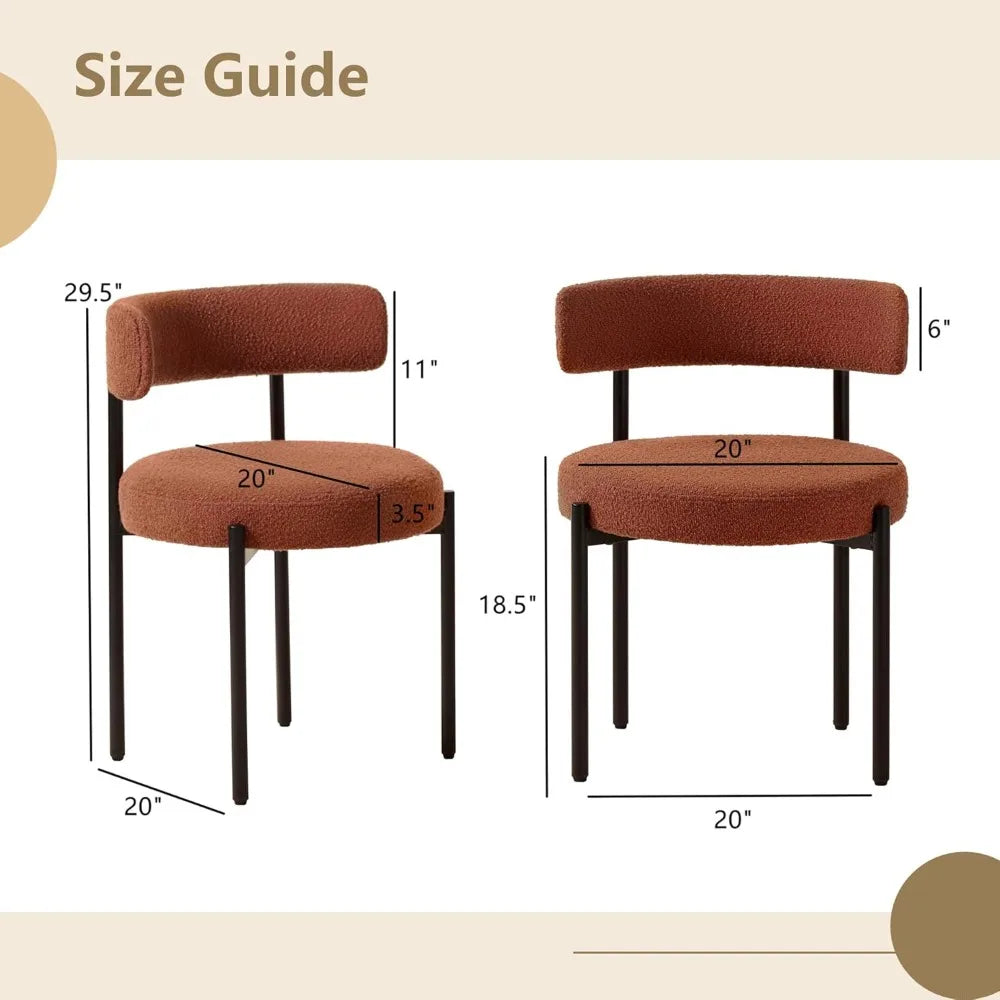 Boucle Dining Chairs Set of 4, Rust Dining Chairs with Upholstered Seat and Round Back, Mid-Century Modern Kitchen Chairs