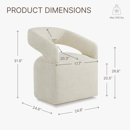 4-PCS Upholstered Dining Chairs with Casters, Cream Barrel Armchairs on Rollers for Multi-Room Use