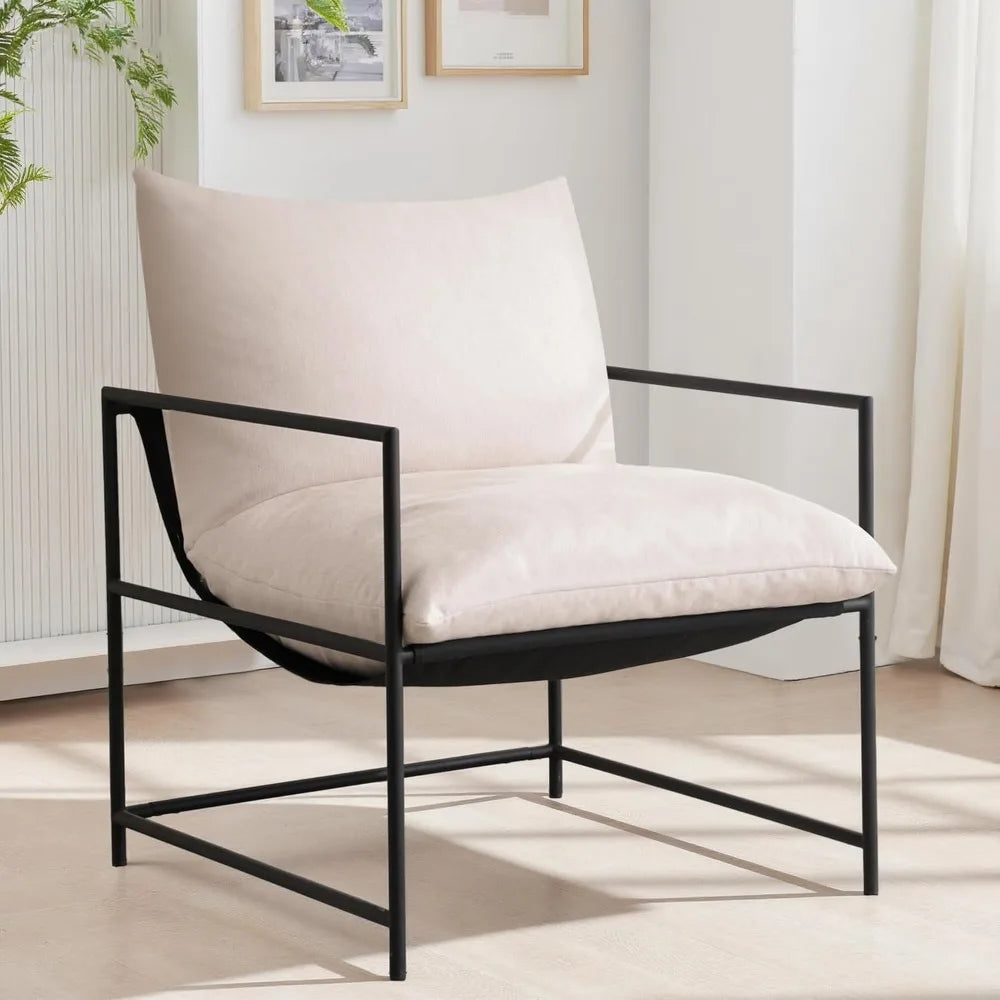 Sling Accent Chair with Metal Frame, Modern Armchair with Memory Foam Cushion, Comfy Lounge Chair for Living Room Bedroom Balcon
