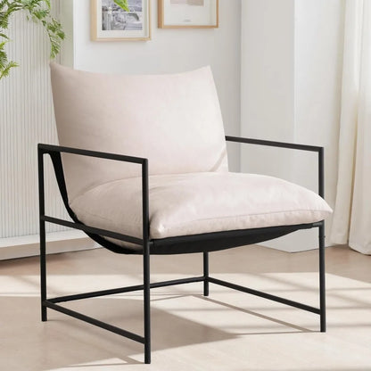 Sling Accent Chair with Metal Frame, Modern Armchair with Memory Foam Cushion, Comfy Lounge Chair for Living Room Bedroom Balcon