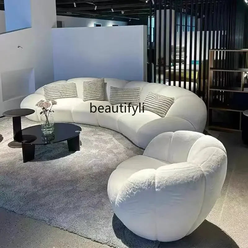 French cream wind curved sofa Italian minimalist leisure living room fabric light luxury sofa02A