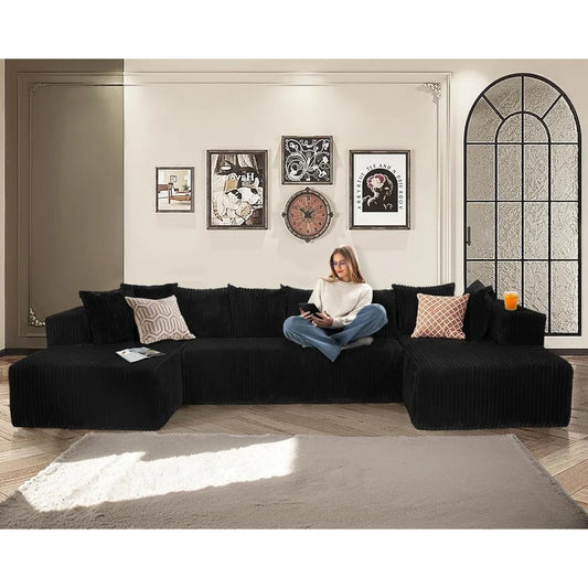 130" Cloud Sectional Couches For Living Room, U Shaped Boneless Sleeper Sofa Bed With Deep Seat Chaise, High Density Foam Compre
