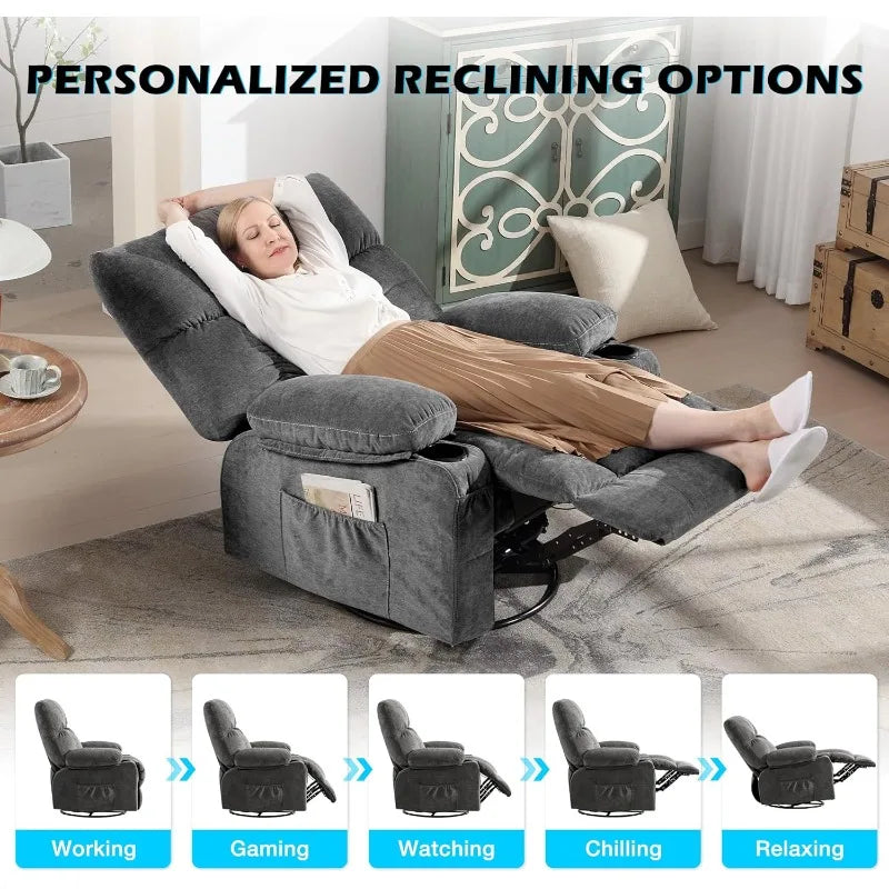 MAHOMICO Recliner Chair Oversized Swivel Rocker with Vibration Massage & Lumbar Heating, 360° Swivel, USB Charging Port