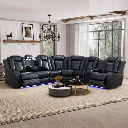 Power Reclining Sectional Sofa USB Chargers and Storage Console, Leather Recliner Sofa for Living Room Furniture Set