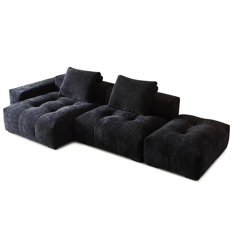 Italian Minimalism Modular Corner Combination Modern Living Room *Chenille Fabric Reclining Straight-Back Sofa Set Black