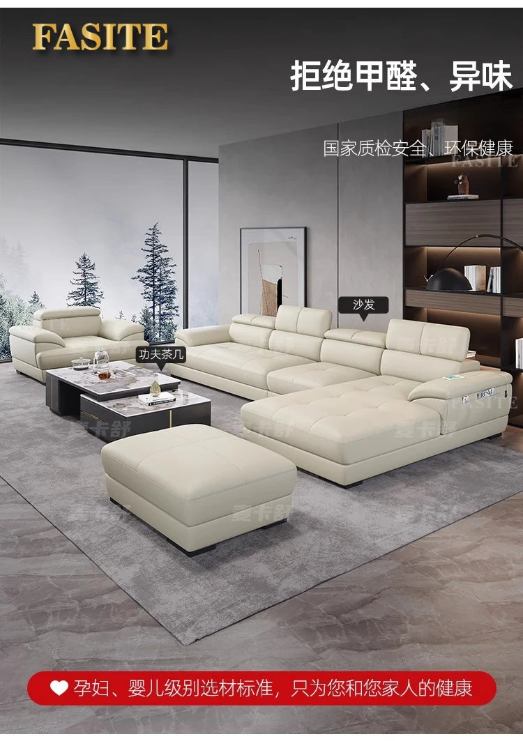 Nordic first-layer cowhide modern minimalist living room corner function minimalist full leather sofa